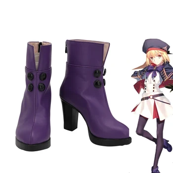 Fate Grand Order FGO Altria Pendragon Cosplay Ботуши Виолетови Обувки На Висок Ток За Поръчка