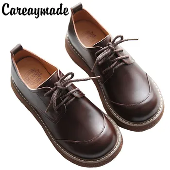 Careaymade -Тънки обувки от естествена кожа в британски стил с дълбоко деколте в стил ретро; дамски обувки на равна подметка; женски лоферы; обувки за улицата; обувки