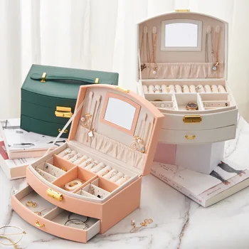 Нов двуслойни кутия за съхранение на бижута многофункционална кутия ковчег за бижута творчески Обеци Кутия За Съхранение на Бижута
