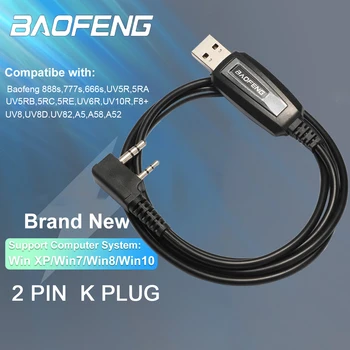Двухконтактный USB-кабел за програмиране на преносими радиостанции за Kenwood TYT Baofeng UV-5R UV-82 888S F8 TK3107 2207 2307 За система Win XP/7 /8