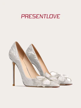 2023 Нови дамски обувки на Пепеляшка на висок ток с остър пръсти и пайети, обувки-лодка с кристали, кристални вечерни сватбени обувки