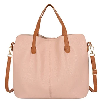 Големи Вместительные Дамски Чанти На рамо, Луксозни Дизайнерски Дамски Чанти от Изкуствена Кожа с Контрастиращ Цвят Женствена чанта през рамо, Голяма чанта-тоут