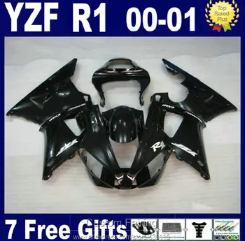 Комплект обтекателей от ABS-пластмаса за Yamaha YZFR1 00 01 лъскаво черен комплект мотоциклетни обтекателей YZF R1 2000 2001 LK54
