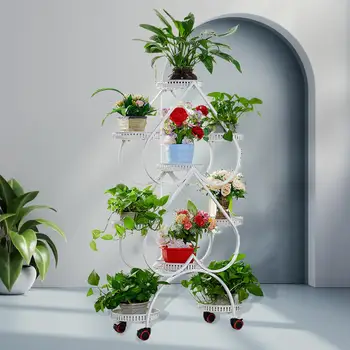 Поставка за растенията с 4-ма Шкивами, Метален Държач на Дисплея, Декоративна Саксия за Рафтове Плантатор