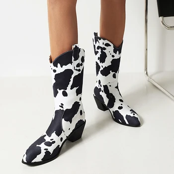 ENMAYLAChocolate/ обикновена обувки-манто обувки с шарени крави със средна дължина на дебелите ток и остри пръсти, лидер на продажбите, женски слипоны до средата на прасците