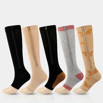 2022 Нови Медицински Компресия Чорапи Спортни Налягане Дълги Чорапи За Колоездене Цип Професионална Поддръжка На Краката Дебели Дамски Чорапи