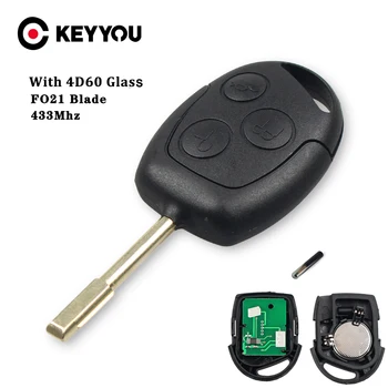 KEYYOU 3 Бутона за Дистанционно Ключодържател 433 Mhz 4D60 ID63 Чип За Ford Mondeo Focus Fusion Fiesta Galaxy Transit Пълен Авто Ключ