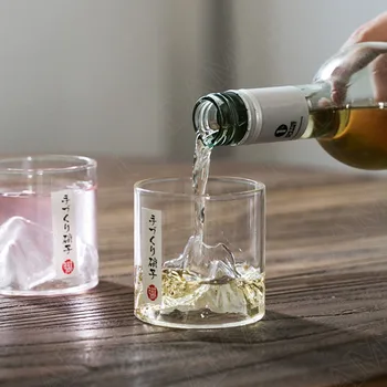 Креативна Стъклена Чаша Триизмерно Определяне На Fuji Декоративни Чаши За Уиски Термоустойчиви, Прозрачни Офис Настолни Чаши