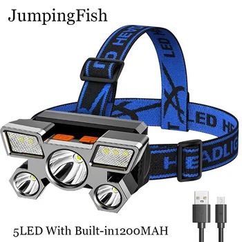JumpingFish 5LED С вградена батерия 18650 Акумулаторна батерия USB Преносим фенер Фенер Налобный Фенер За нощуване на открито