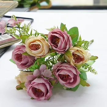Изкуствени Цветя Копринени Рози Старинни Вази за Букета на Булката за Домашен Декор