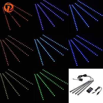 POSSBAY 18 LED RGB Цветни 4 В 1 Светещи LED Авто Интериор Атмосфера Неон Декоративна Лампа с USB/Цигарен Дистанционно Управление