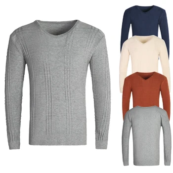 2021 Нов Мъжки Трикотаж, Монофонични Вътрешен Пуловер с V-образно деколте, Оборудвана Пуловер с дълги Ръкави, Топъл Пуловер За Почивка