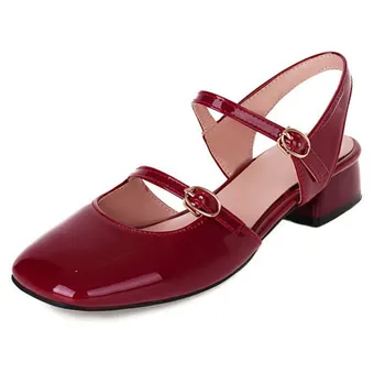 ENMAYLA/ Новост 2022 г.; дамски сандали с квадратни пръсти 3 см на блок обувки от лачена кожа и тока; класически реколта сандали в Голям Размер, 34-43; Ежедневни