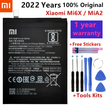 2022 Година 100% Оригинален Xiao Mi BN36 2910 mah Батерия За Xiaomi 6X A2 Mi6X MiA2 M6X MA2 Високо Качество Подмяна на телефон + Инструменти