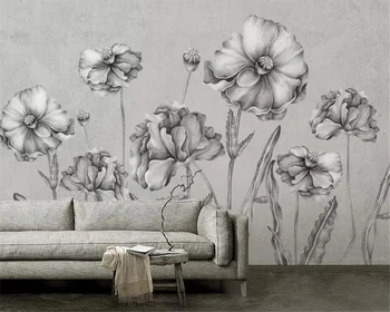 Beibehang да Конфигурирате всеки размер 3d тапети ръчно рисувани черно-бели флорални картини дневна спалня фон 3d тапети