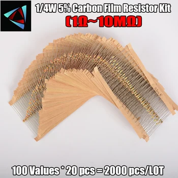 2000 бр./ЛОТ 1/4 W 5% 1R-10 M Ω 100valuesx20 бр. въглеродни влакна филмът резистор Комплект/Гама/Опаковки/Микс/Кутия