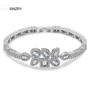 SINZRY Маркова новост, прозрачна, бяла кройката, кубичен циркон, искрящ, женски сватбени луксозни гривни с висулки и гривна, модерен аксесоар бижутериен