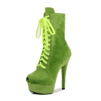 Нови Пикантни фетиш-Ботильоны за Стриптийз с отворени пръсти За Зрели Жени, Кадифени Обувки за Танци На един стълб, Модели, Показани на Дантела, обувки на висок ток 15 см