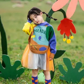2022 Пролетно Нова Детски Дрехи, Пуловер За Момичета с Анимационни герои, Корейски Вязаный Пуловер За Момчета, Модни Детски Връхни Облекла