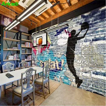 3D фото тапет графити ръчно рисувани баскетбол дневна спалня тапети триизмерен ресторант хотел СЪДЪРЖАНИЯ стени