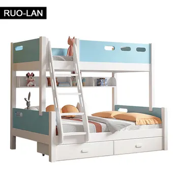 Модерна детска легло за майката многофункционално детско легло от масивно дърво с двуетажно легло от масивно дърво с висока и ниска легло стълба за съхранение на легло