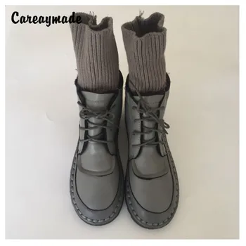 Careaymade -Hot нови, дамски обувки от изкуствена кожа в стил Mori момиче, къса обувки ръчна изработка, ежедневни топли плюшени дамски ботуши на равна подметка, 4 цвята