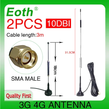 Eoth 3G, 4G LTE Антена 10dbi SMA Штекерный конектор Антена 698-960/1700-2700 Mhz ИН магнитно основата на 3 М Прозрачна Издънка Antena