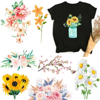 Гали на Цветя Нашивках за Дрехи за Момичета направи си САМ тениски Рокли Апликация Теплопередача Миещи Винилови Етикети Шарени Дрехи