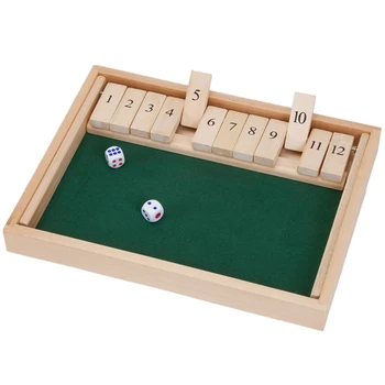Дървена игрална дъска Shut the Box с 12 кубчета, Дървена настолна игра с кубчета за клас, у дома или в кръчмата.