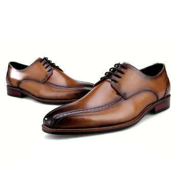 Дишащи Черни/Кафяви Oxfords, Социална обувки, Бизнес Обувки, Мъжки сватбени модела обувки от естествена кожа