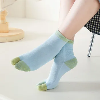 5 чифта Нови женските чорапи с 2 пръста От чист памук в Контрастен цвят с антифрикционным намаляване на Чорап, японски Модни дамски Чорапи-täby