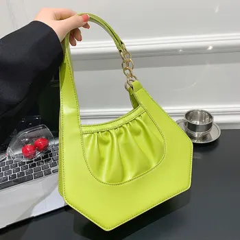 Обикновена Квадратна Чанта за Рамо от Изкуствена Кожа за Жени 2022, Дамски Дизайнерски Малка Чанта с Цип в Сгъвката, Тенденция Женствена Чанта за Подмишниците