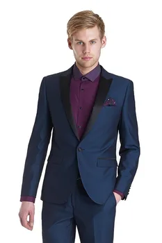 2017 Изработена по поръчка на Сватбен костюм Тъмно син Смокинг Младоженеца Slim Fit Бизнес костюми (Яке + Панталон + вратовръзка)