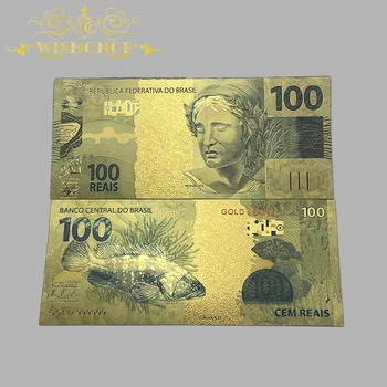 10 бр./компл. Добра Банкноти Бразилия 2 5 10 20 50 100 Истинска Банкнота с позлатени 24 за колекция