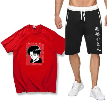 Стил Харадзюку, японската анимационна атака, гигантска тениска, къси Панталони, Комплект за мъже лятна · модерен комплект за почивка с принтом Акермана
