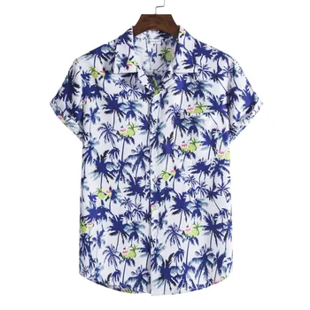 8 Цвята, Летни Хавайски Ризи, Тропически Цветя Мъжки Блузи, Ежедневни Памучен Ризата Копчета С Къс Ръкав, Свободна Плажна Блуза За Почивка