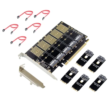 PCIe X16 до 5 пристанища M2 NGFF B-Key SATA 6 Gbit/s Адаптер за Карта за разширяване на Добавяне 5X B-Key SSD или твърд SATA диск за преносим КОМПЮТЪР