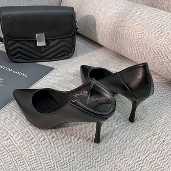 Професионални дамски Черни Обувки на висок ток 5 см, Удобни Кожени Обувки, Мека Дамски Модни Работна Новост 2022 г.