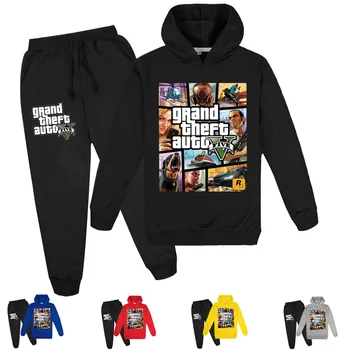 Детски дрехи от 2021 г. Grand Theft Хънтър за момчета и момичета от гимназията с принтом, пролетно-есенна hoody, панталони и пуловер, костюм