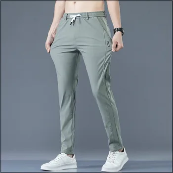 2022 Мъжки Панталони Пролет Лято Нови Тънки Зелени Обикновена Модни Джобни Апликация Пълна Дължина Ежедневни Мъжки Работни Панталони Pantalon