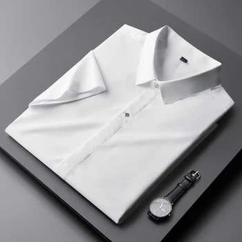Луксозно Бизнес Модно Рокля-риза с Къси ръкави и Бродерии, Обтягивающая Мъжки Тайната на Планк, Фини и висококачествени Върховете