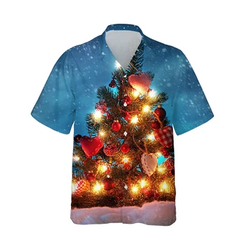 Jumeast Новост, Хавайска Риза, Мъжки Коледно Дърво, Къс Ръкав, Ризи с Копчета за Мъже, Модни Блуза, Тенденция Градинска Дрехи, Блузи 5XL