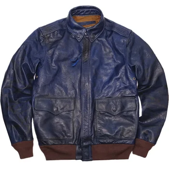 Пролетно синьо мъжко яке A2 във военната стил, голям размер 5XL, 100 кг, може да се носи естествена конскую кожата, Попадат на авиационните палто от естествена кожа