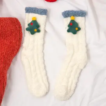 1 Чифт Коледни Чорапи с герои от Анимационни филми, Дамски Топли Зимни Изолирана Чорапи от коралов руно, Нескользящие Чорапи за момичета, Коледен Подарък