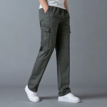 Мъжки еластични Памучни ленти Директно намаляване, Ежедневни Свободни Панталони, леки големи и високи панталони за мъже, панталони-карго на съвсем малък