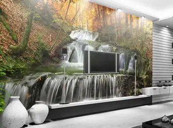 фотообои пространство потребителски водопад хол с ТЕЛЕВИЗОР, разтегателен фон тапети 3d стенопис