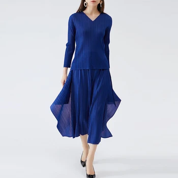 плиссированная блуза miyake с V-образно деколте и дълги ръкави, пролет-лято 2021, нов корейски стил, свободна, голяма, складчатая, модни тънка дълга пола