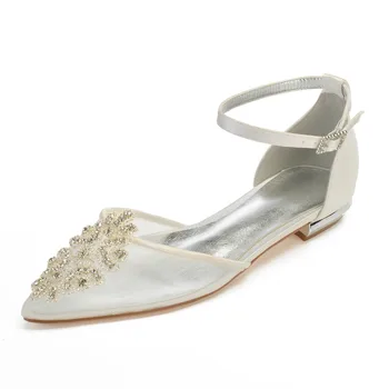 Creativesugar дамски сатенени на окото на модела обувки с остър пръсти и каишка на щиколотке за младоженци сватбени обувки на плоска подметка с аппликацией от кристали и страз сладки