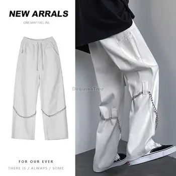 2023 панталони в американски стил ins, модерен дизайнерски дънки с веригата, мъжки пролетно-есенни хип-хоп преки свободни широки панталони g343