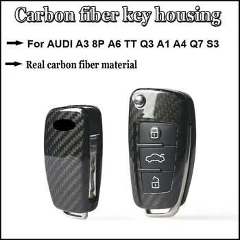 Въглеродни Влакна Авто Дистанционно Ключ Калъф за Носене на Автомобилни Аксесоари Истински Ключодържател Притежателя на Кожата под Формата На Миди За AUDI A3 8 P A6, TT, Q3 A1 A4 Q7 S3